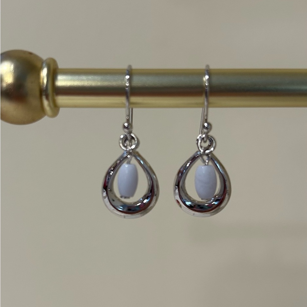 Silver Teardrop White Stone Dangle Earrings